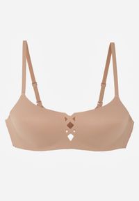 Born2be - Ciemnobeżowy Gładki Biustonosz z Ozdobną Imitacją Sznurowania Azivene. Kolor: beżowy. Materiał: materiał. Wzór: gładki #1