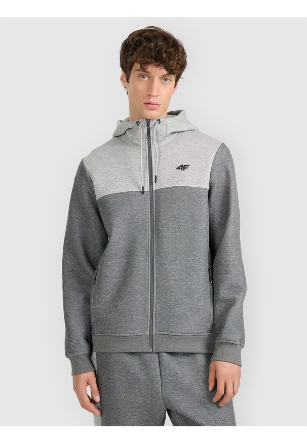 4f - 4F Bluza dresowa rozpinana z kapturem męska - szara L. Okazja: na co dzień. Typ kołnierza: kaptur. Kolor: szary. Materiał: dresówka. Styl: casual, klasyczny