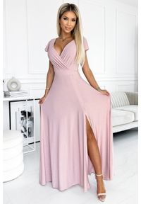Numoco - Wieczorowa Sukienka Maxi z Połyskiem - Różowa. Kolor: różowy. Materiał: poliester, elastan. Styl: wizytowy. Długość: maxi #1