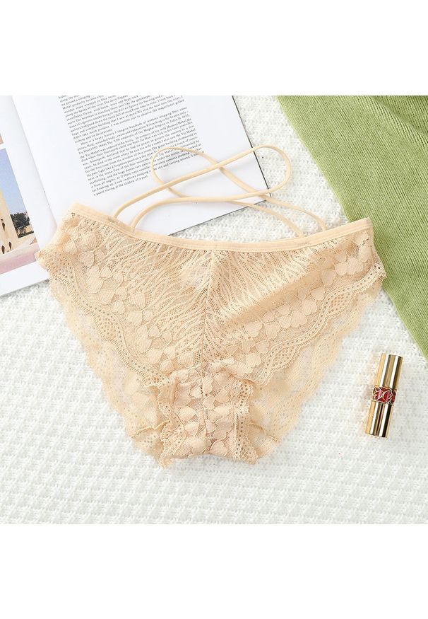 Intica - Figi koronkowe z paskami na co dzień i na specjalne okazje Milou. Kolor: beżowy. Materiał: koronka. Wzór: paski, koronka