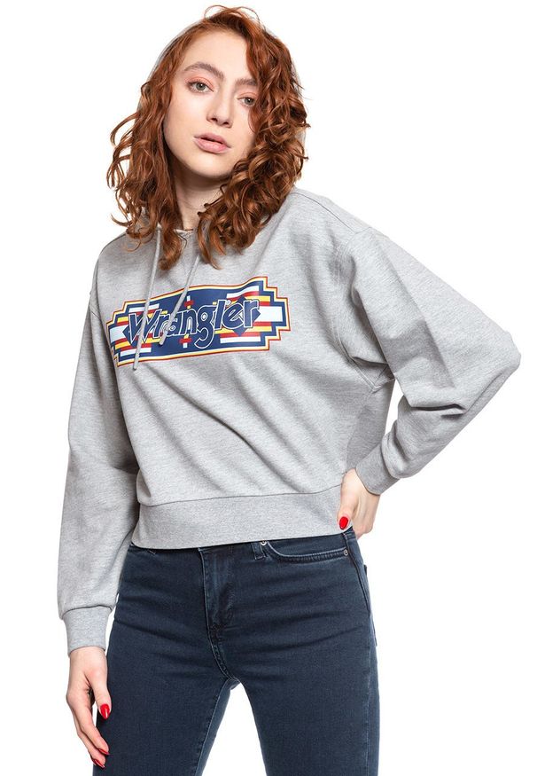 Wrangler - WRANGLER GEO HOODIE DAMSKA BLUZA Z KAPTUREM MID GREY MEL W6N3HPX37. Typ kołnierza: kaptur