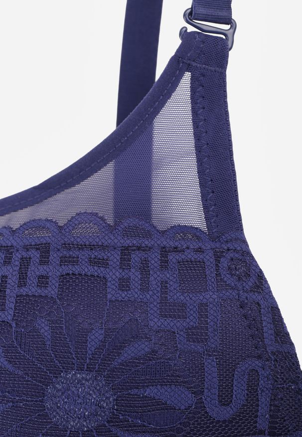 Born2be - Granatowy Koronkowy Biustonosz z Transparentnymi Wstawkami Vanniel. Kolor: niebieski. Materiał: koronka