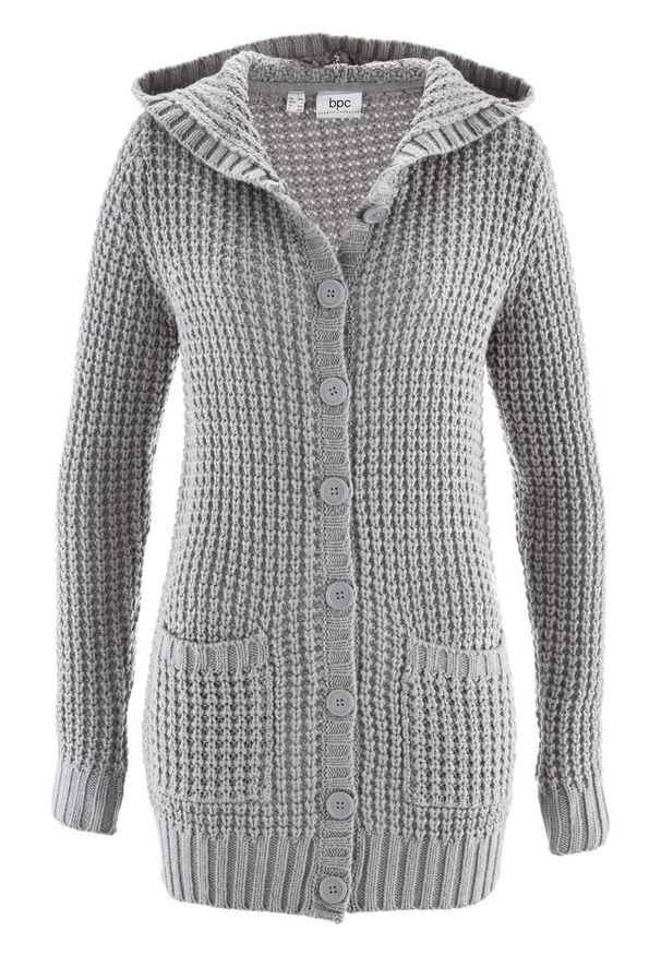 Sweter rozpinany z kapturem bonprix jasnoszary melanż. Typ kołnierza: kaptur. Kolor: szary. Wzór: melanż