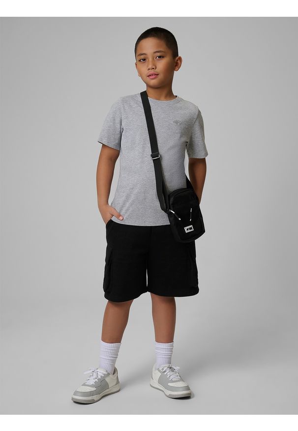 4f - 4F T-shirt gładki chłopięcy - szary 146 (10-11 lat). Okazja: na co dzień. Kolor: szary. Materiał: jersey, bawełna, materiał. Długość rękawa: krótki rękaw. Długość: krótkie. Wzór: gładki. Sezon: lato. Styl: sportowy, casual, klasyczny, młodzieżowy