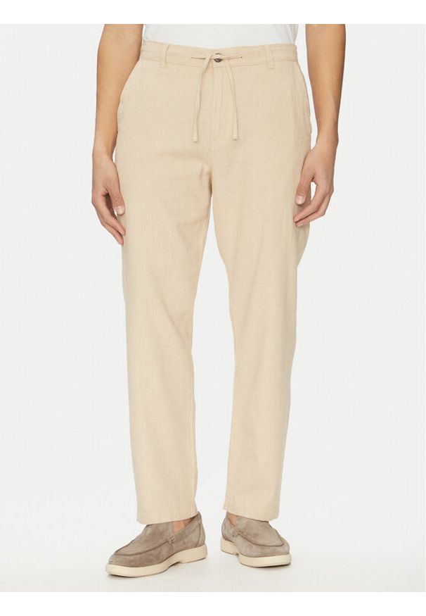 Selected Homme Chinosy 16096687 Beżowy Straight Fit. Kolor: beżowy. Materiał: len, bawełna