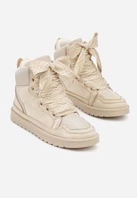 Born2be - Beżowe Sneakersy z Ozdobnymi Sznurówkami Eveslia. Okazja: na co dzień. Zapięcie: sznurówki. Kolor: beżowy. Materiał: jeans #4
