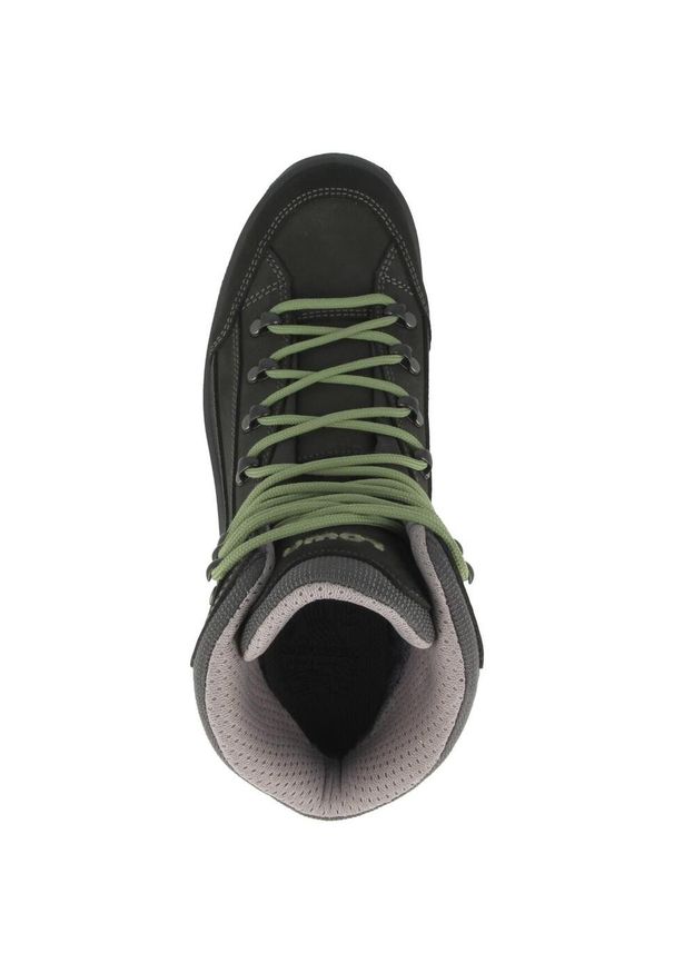 Buty turystyczne damskie Lowa Renegade GTX Mid. Wysokość cholewki: za kostkę. Zapięcie: sznurówki. Kolor: wielokolorowy, czarny, zielony. Materiał: materiał, skóra. Szerokość cholewki: normalna