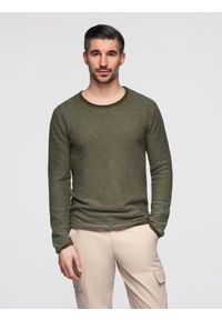 Ombre Clothing - Dzianinowy męski sweter w strukturalne kropki – oliwkowy V2 - Rozmiar: L. Okazja: na co dzień. Kolor: oliwkowy. Materiał: dzianina. Wzór: kropki. Styl: casual #1