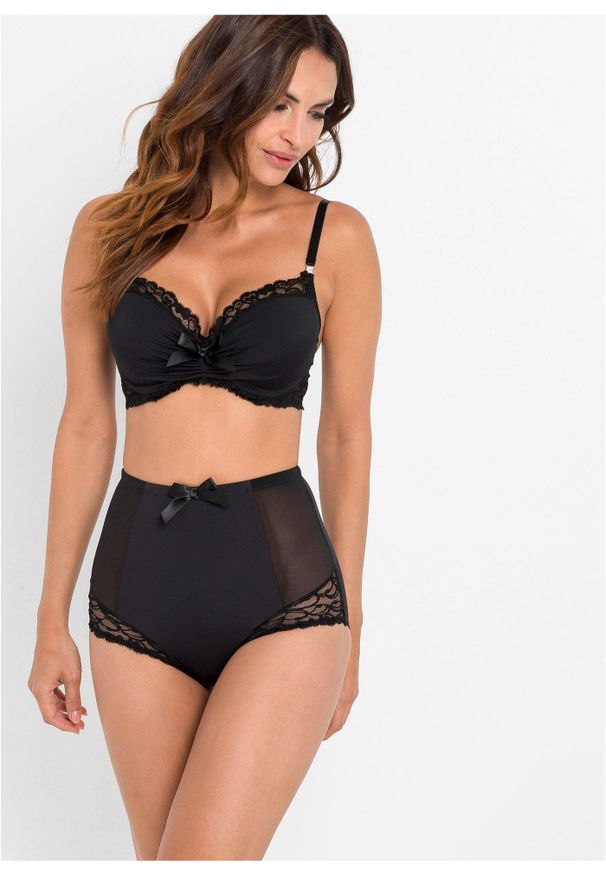 bonprix - Figi panty shape, średni stopień modelowania sylwetki. Kolor: czarny. Materiał: koronka