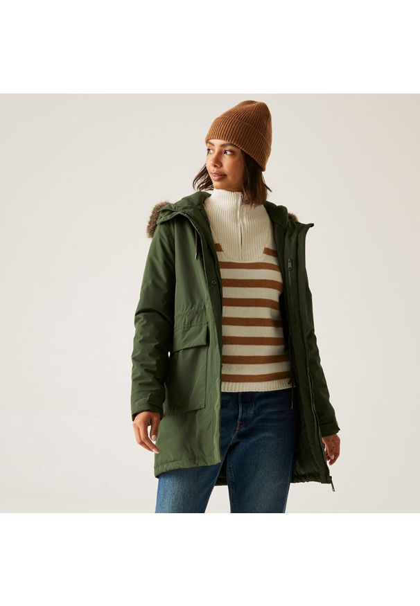 Regatta - Płaszcz damski przejściowy ocieplany przeciwdeszczowy Sabinka. Kolor: zielony. Materiał: poliester, puch. Sport: turystyka piesza