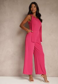 Renee - Fuksjowy Kombinezon Wide Leg z Ozdobnym Wiązaniem przy Szyi Silelia. Okazja: na co dzień. Kolor: różowy. Długość rękawa: bez rękawów. Styl: klasyczny, elegancki, casual