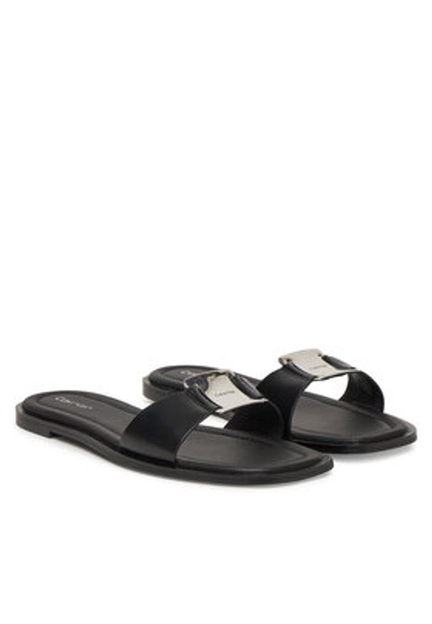 Calvin Klein Klapki Flat Slide W/Ck Hw Big - Lth HW0HW02482 Czarny. Kolor: czarny. Materiał: skóra