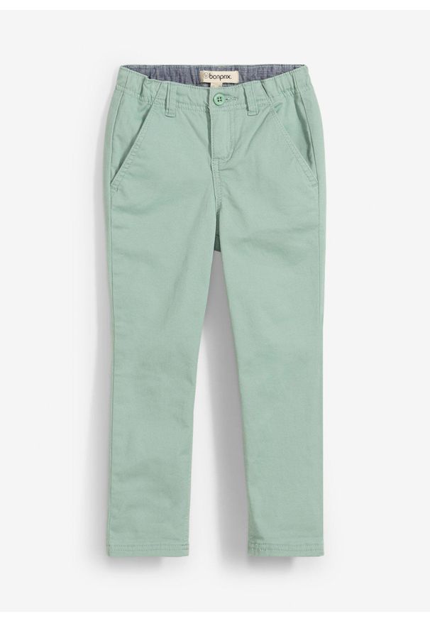bonprix - Spodnie chino Slim Fit Straight ze stretchem. Kolor: zielony