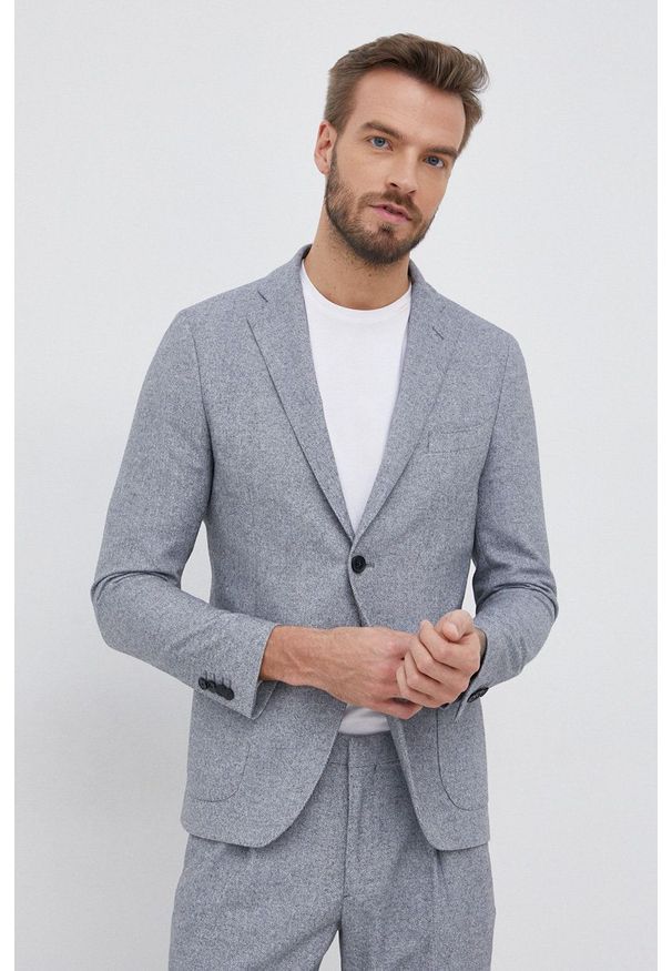 TOMMY HILFIGER - Tommy Hilfiger Marynarka z domieszką wełny męska kolor szary. Kolor: szary. Materiał: wełna. Styl: klasyczny