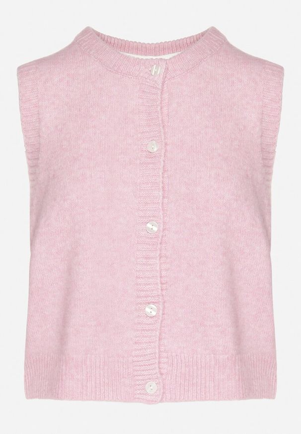 Born2be - Różowa Rozpinana Kamizelka z Wełną Eravina. Okazja: na co dzień. Kolor: różowy. Materiał: wełna. Styl: klasyczny, elegancki, casual