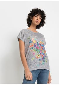bonprix - Shirt z nadrukiem w motyle. Kolor: szary. Wzór: nadruk