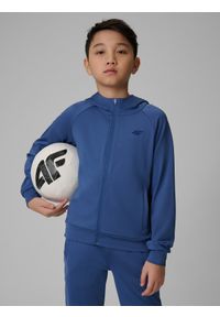 4f - 4F Bluza sportowa regular z kapturem chłopięca - granatowa 122/128 (6-8 lat). Okazja: na co dzień. Typ kołnierza: kaptur. Kolor: niebieski. Sezon: lato. Styl: sportowy #1