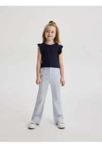 Reserved - Eleganckie spodnie flare - jasnoniebieski. Kolor: niebieski. Materiał: tkanina, włókno, wiskoza. Styl: elegancki #1