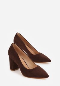 Renee - Ciemnobrązowe Casualowe Czółenka na Słupku Vices z Wkładką ze Skóry Naturalnej Maidra. Okazja: na co dzień. Kolor: brązowy. Materiał: skóra. Sezon: wiosna, lato. Obcas: na słupku. Styl: casual. Wysokość obcasa: średni #4
