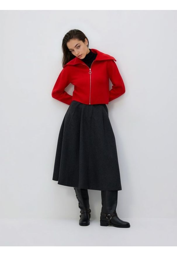 Reserved - Sweter z zapięciem na zamek - czerwony. Kolor: czerwony. Materiał: dzianina, wełna