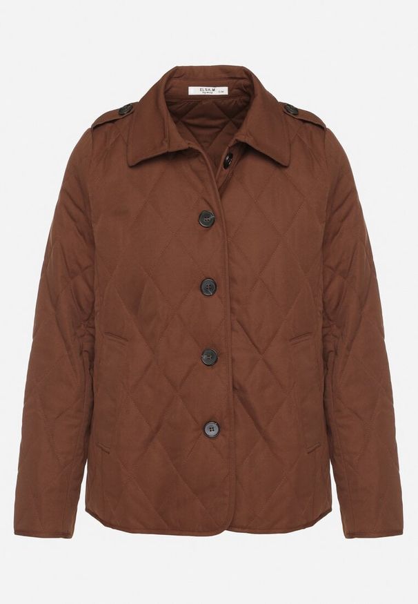 Born2be - Brązowa Pikowana Kurtka Koszulowa z Pagonami Avedvira. Okazja: na spotkanie biznesowe, do pracy. Kolor: brązowy. Materiał: jeans. Styl: elegancki, biznesowy