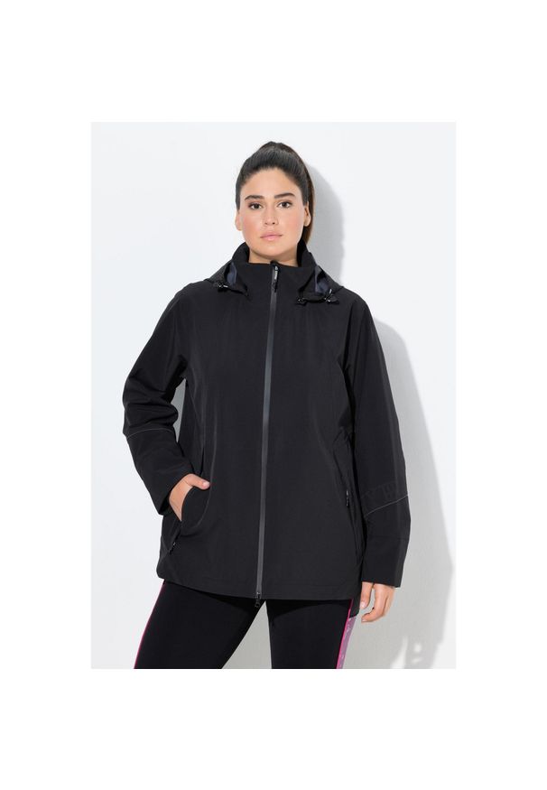ULLA POPKEN - Damskie Kurtka sportowa kaptur wodoodporna dwukierunkowy zamek błyskawiczny. Kolekcja: plus size. Kolor: czarny. Materiał: poliester, materiał, elastan. Sport: turystyka piesza