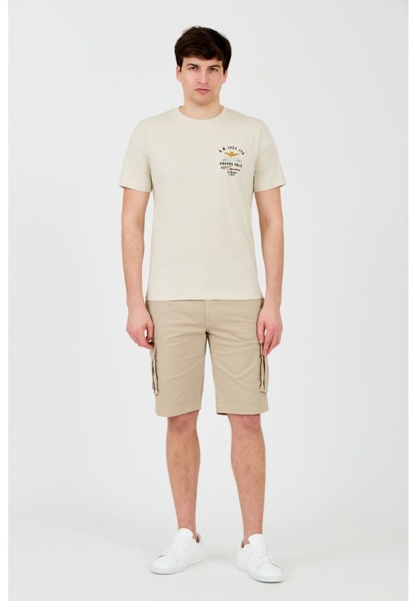 Aeronautica Militare - AERONAUTICA MILITARE Beżowy bawełniany męski t-shirt Short Sleeve, Rozmiar M. Kolor: beżowy. Materiał: bawełna