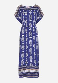 Born2be - Niebieska Pudełkowa Sukienka z Wiskozy w Etniczny Wzór Mirosela. Okazja: na co dzień. Kolor: niebieski. Materiał: wiskoza. Długość rękawa: krótki rękaw. Styl: elegancki, casual, klasyczny #5