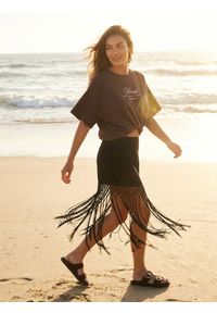 Sinsay - Bluzka z krótkim rękawem i nadrukiem na plecach - brązowy. Kolor: brązowy. Długość rękawa: krótki rękaw. Długość: krótkie. Wzór: nadruk #1