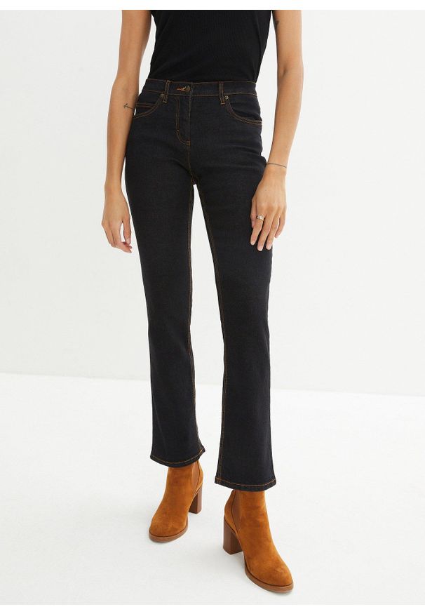 bonprix - Jeansy ze stretchem straight, mid waist. Kolor: czarny