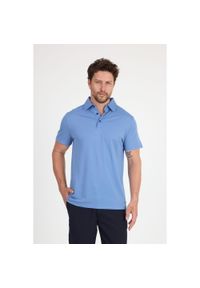 WOOLONA - Koszulka Polo z 100% Wełny Merino (170 g/m² - Piqué). Typ kołnierza: polo. Kolor: niebieski. Materiał: wełna