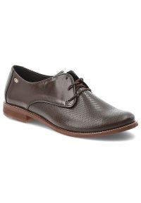 Brązowe Oxfordy Armodo Eleganckie Obuwie Damskie. Okazja: na co dzień, na spacer, do pracy. Kolor: brązowy. Materiał: skóra. Szerokość cholewki: normalna. Obcas: na obcasie. Styl: elegancki. Wysokość obcasa: niski #1