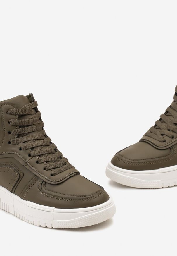 Born2be - Zielone Płaskie Sznurowane Sneakersy z Cholewką za Kostkę Targia. Wysokość cholewki: za kostkę. Kolor: zielony. Materiał: jeans. Szerokość cholewki: normalna