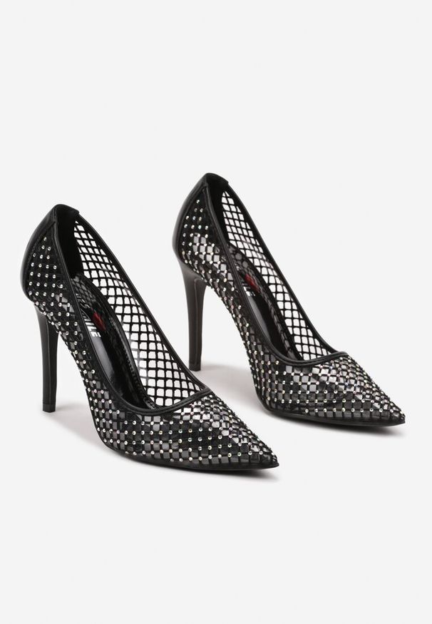 Renee - Czarne Szpilki z Eleganckiej Siateczki z Cyrkoniami Merilinea. Kolor: czarny. Obcas: na szpilce. Styl: elegancki. Wysokość obcasa: średni