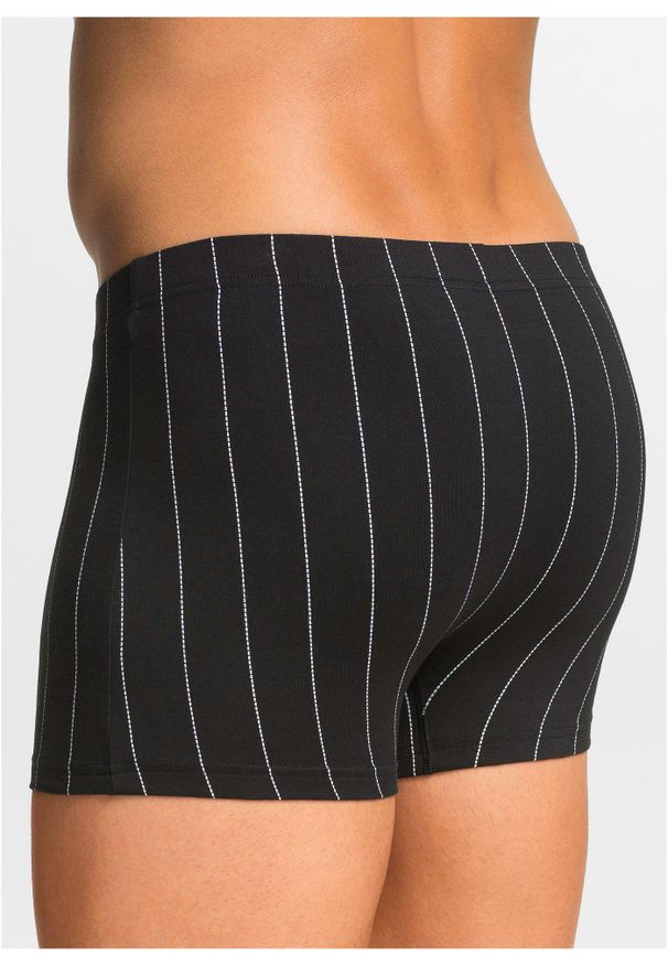 bonprix - Bokserki o dopasowanym kroju z bawełną (3 pary). Kolor: czarny. Materiał: bawełna. Wzór: gładki, paski