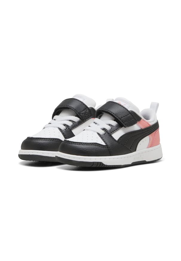 Puma - Sneakersy PUMA Rebound V6 Lo dla małych dzieci PUMA White Black Pink Fruit. Kolor: czarny, różowy, biały, wielokolorowy. Szerokość cholewki: normalna. Sport: turystyka piesza, koszykówka