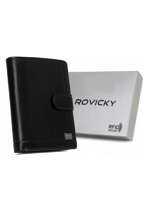 ROVICKY - Portfel skórzany Rovicky CPR-N4L-BAR czarny. Kolor: czarny. Materiał: skóra