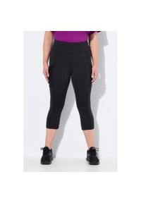 ULLA POPKEN - Damskie Legginsy 3/4 długość do łydek wysoki stan szybkoschnący materiał. Stan: podwyższony. Kolekcja: plus size. Kolor: czarny. Materiał: elastan, poliester, materiał. Długość: do łydek