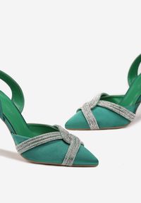 Renee - Zielone Sandały Ozdobione Cyrkoniami na Paseczkach na Szpilce Handla. Kolor: zielony. Wzór: aplikacja. Obcas: na szpilce. Styl: wizytowy, elegancki #4