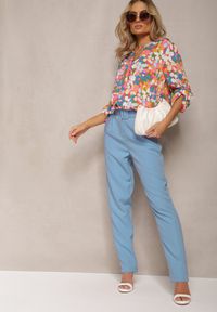 Renee - Fuksjowa Koszula w Abstrakcyjny Kwiatowy Wzór z Guzikami Przy Dekolcie Exina. Kolor: różowy. Wzór: kwiaty #3