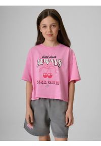 4f - 4F T-shirt boxy z nadrukiem dziewczęcy - różowy 122/128 (6-8 lat). Okazja: na co dzień. Kolor: różowy. Materiał: materiał, bawełna, dzianina. Długość: krótkie. Wzór: nadruk. Sezon: lato. Styl: casual #1