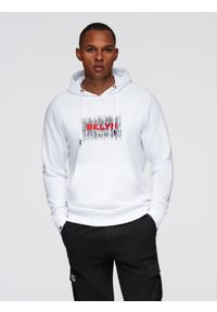 Ombre Clothing - Męska klasyczna bluza kangurka z nadrukiem - biała V1 - Rozmiar: XXL. Typ kołnierza: kaptur. Kolor: biały. Materiał: poliester, bawełna. Wzór: nadruk. Styl: klasyczny
