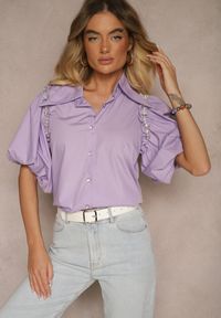Renee - Fioletowa Koszula Klymamene. Typ kołnierza: kolnierz wykładany. Kolor: fioletowy. Materiał: jeans, tkanina, materiał. Długość: krótkie. Wzór: jednolity, gładki