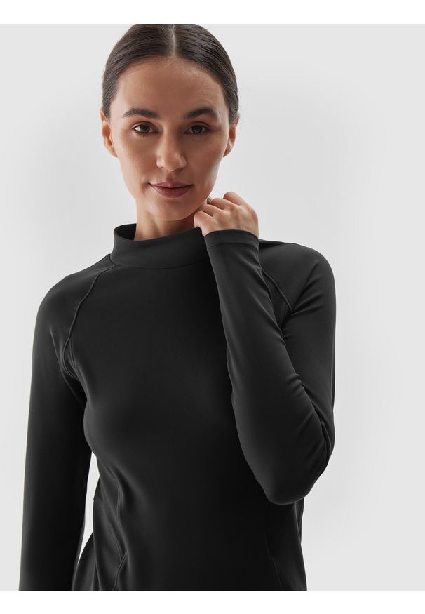 4f - 4F Longsleeve do jogi i pilatesu szybkoschnący damski - czarny XL. Kolor: czarny. Materiał: dzianina, włókno, syntetyk, materiał, elastan. Długość rękawa: długi rękaw. Długość: długie. Wzór: gładki, ze splotem, jednolity. Sport: joga i pilates