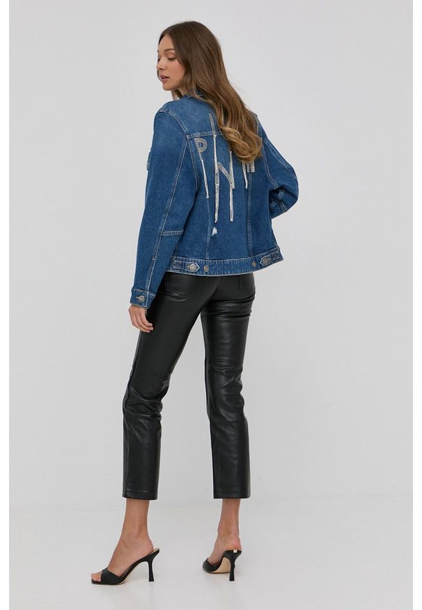 Pinko kurtka jeansowa damska kolor fioletowy przejściowa. Okazja: na co dzień. Kolor: fioletowy. Materiał: jeans. Styl: casual
