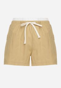 Born2be - Beżowe Bawełniane Szorty z Gumką w Pasie Timaolle. Okazja: na co dzień. Kolor: beżowy. Materiał: bawełna. Styl: klasyczny, casual, elegancki #3