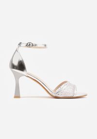 Born2be - Srebrne Eleganckie Sandały VICES na Szpilce z Transparentną Cholewką i Cyrkoniami Arteina. Zapięcie: sprzączka. Kolor: srebrny. Wzór: aplikacja. Obcas: na szpilce. Styl: elegancki #9
