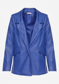 Renee - Granatowa Pudełkowa Marynarka z Ekoskóry Niezapinana z Poduszkami w Ramionach Suniya. Okazja: na co dzień, na spotkanie biznesowe. Kolor: niebieski. Materiał: wiskoza. Styl: casual, biznesowy #8