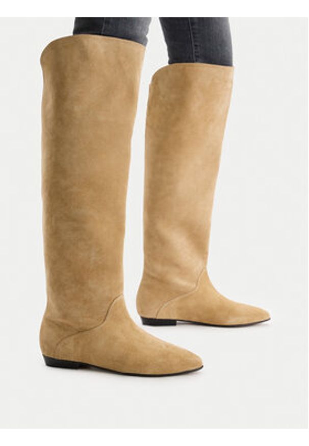 Badura Kozaki EO-CELIA-60504-25 Beżowy. Kolor: beżowy. Materiał: zamsz, skóra