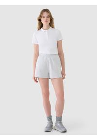 4f - 4F Koszulka polo slim damska - biała XXL. Okazja: na co dzień. Typ kołnierza: polo. Kolor: biały. Materiał: dzianina, materiał, bawełna, elastan. Wzór: ze splotem, jednolity. Styl: klasyczny, sportowy, casual